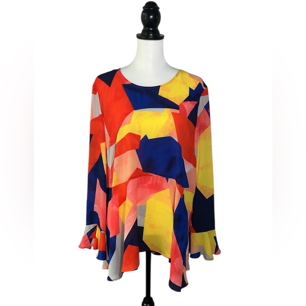 CHAUS New York Colorblock MultiColor Polyester Women's Blouse - XL